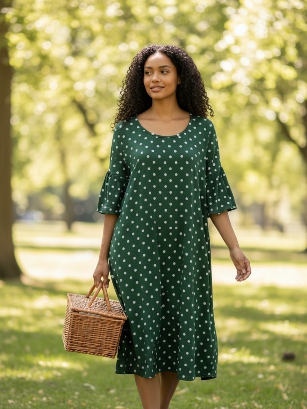 #17 Agnes & Dora Forest Green Polka Dot Midi Dress